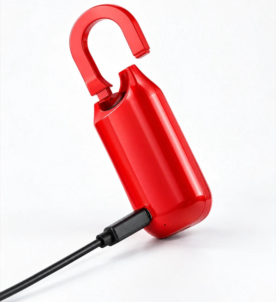 USB cable plugged into the back of the red lock